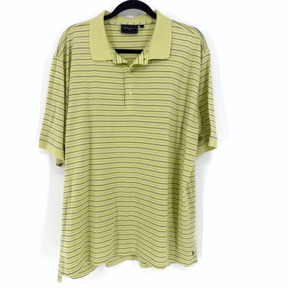 Bobby Jones Polo Shirt Striped L Green Cotton Short Sleeve Golf Players Top